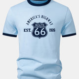 Tričko Vintage Route 66 America's Highway s kontrastom a ringer golierom