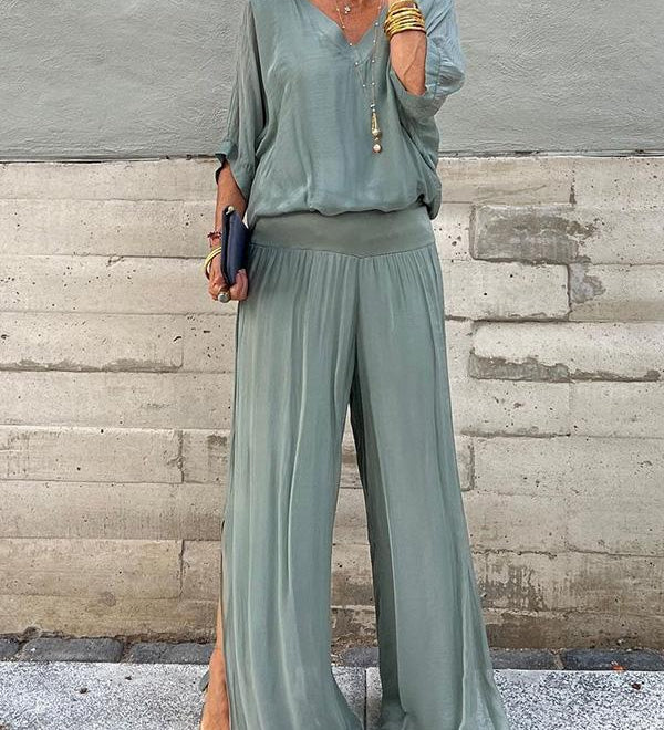 Larisa – Elegantný Letný Set s Voľnými Nohavicami