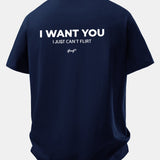 Tričko z bavlny s vtipnou potlačou na chrbte "Relax Fit I Want You But I Can't Flirt"