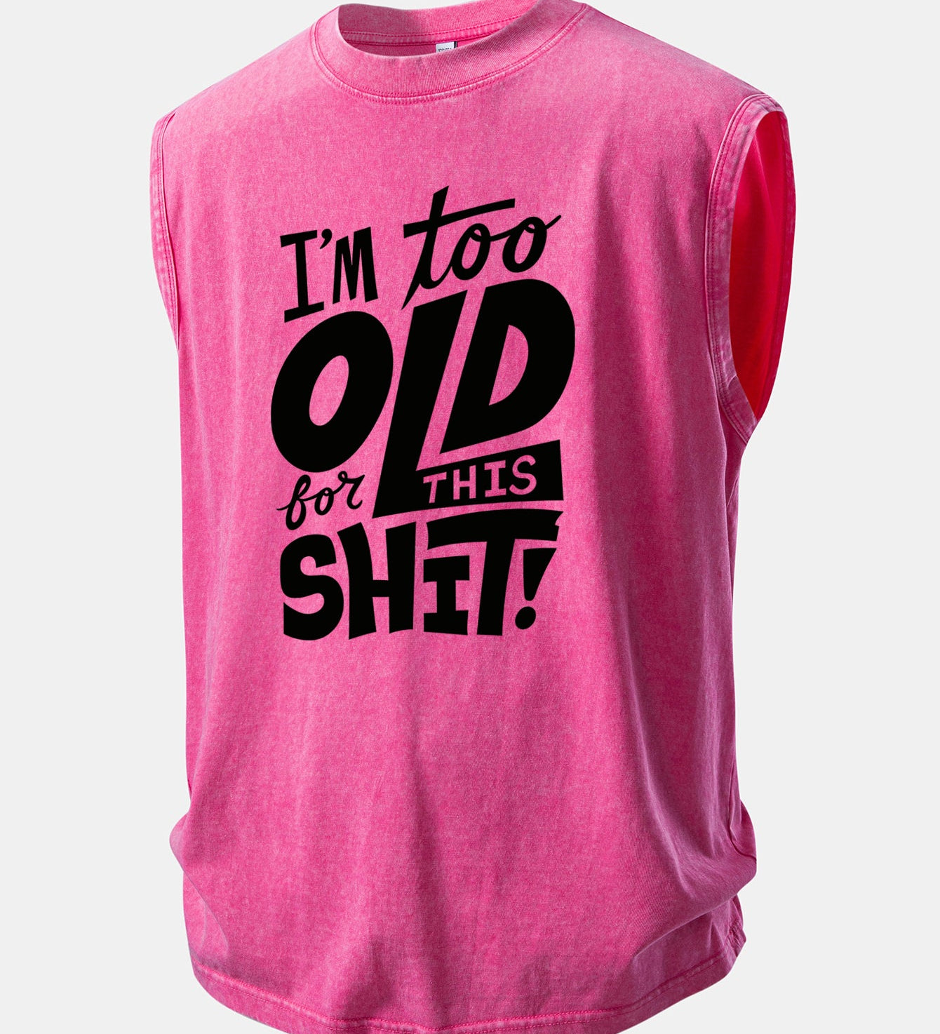 Nádržková blúzka s potlačou „I'm Too Old For This Shit“, umývaný efekt a opotrebovaný vzhľad