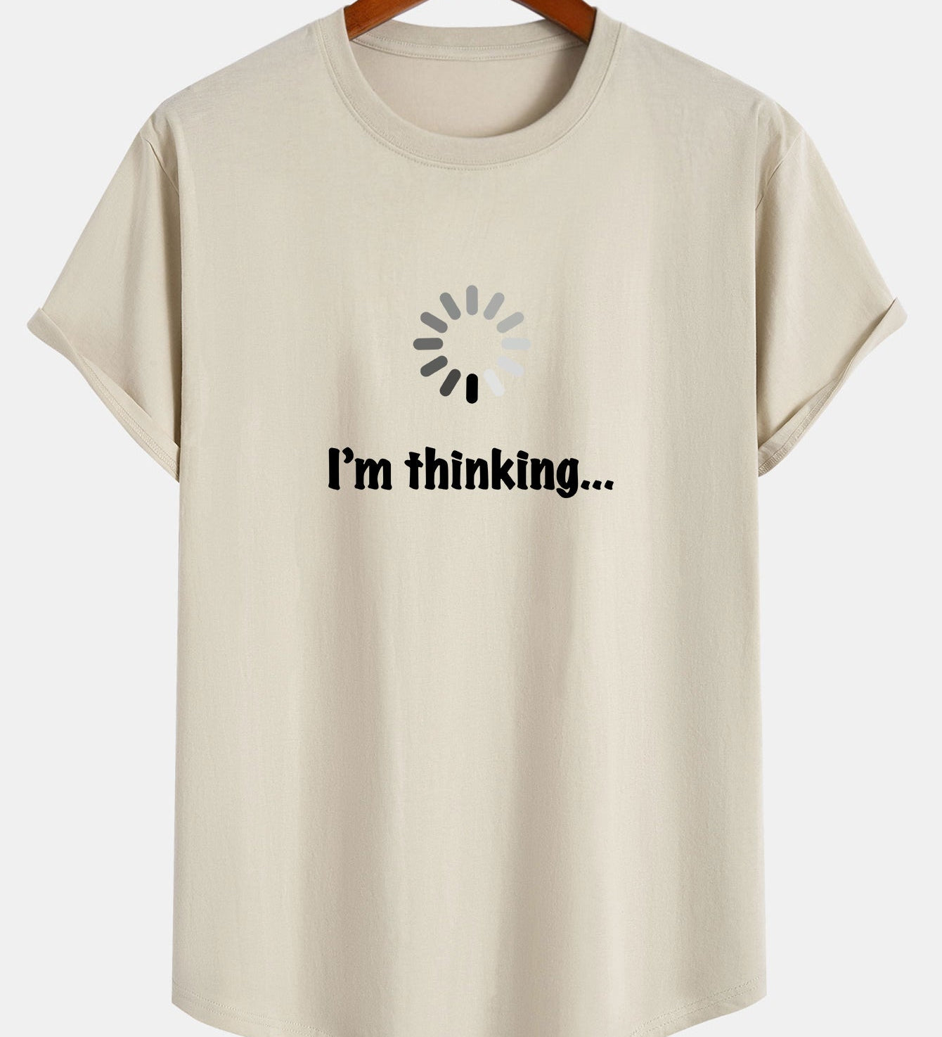 Tričko z bavlny s potlačou a zakriveným lemom "I'm Thinking"