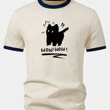 Tričko s potlačou vystrašeného mačky a kontrastným lemovaním