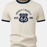Tričko Vintage Route 66 America's Highway s kontrastom a ringer golierom