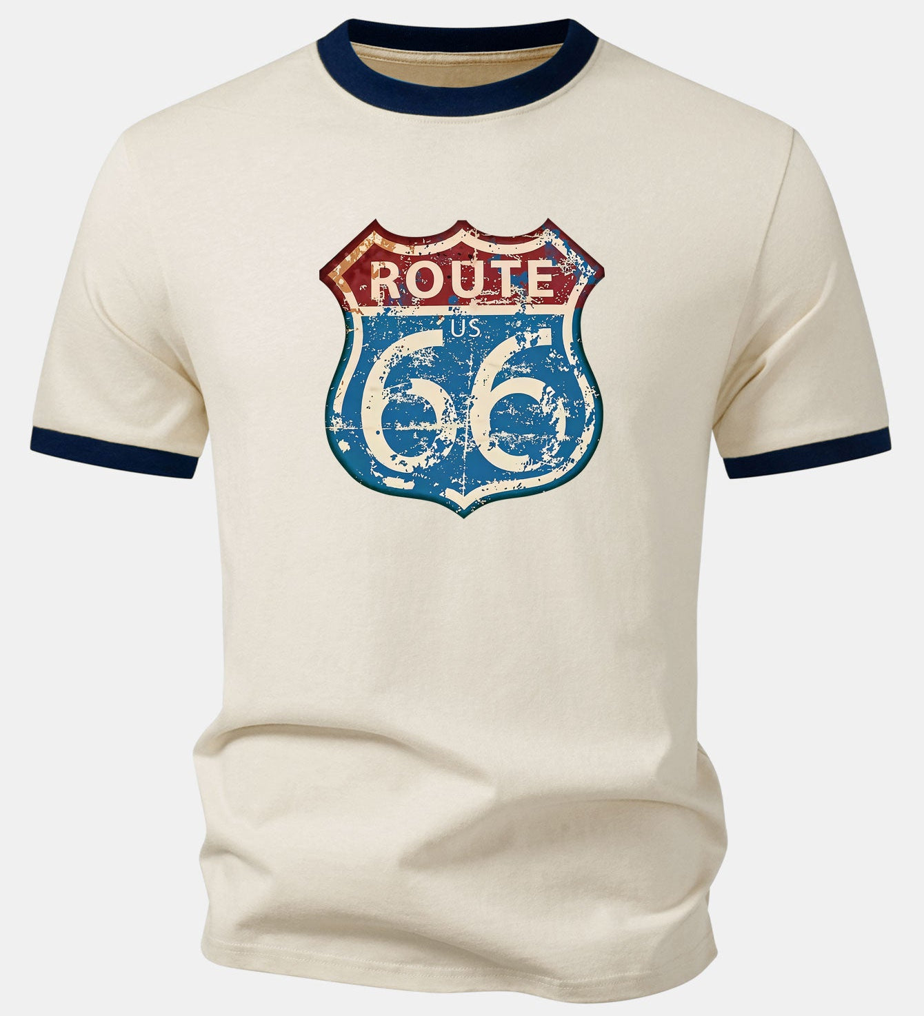 Vintage tričko s potlačou Route 66 z USA a kontrastným golierom