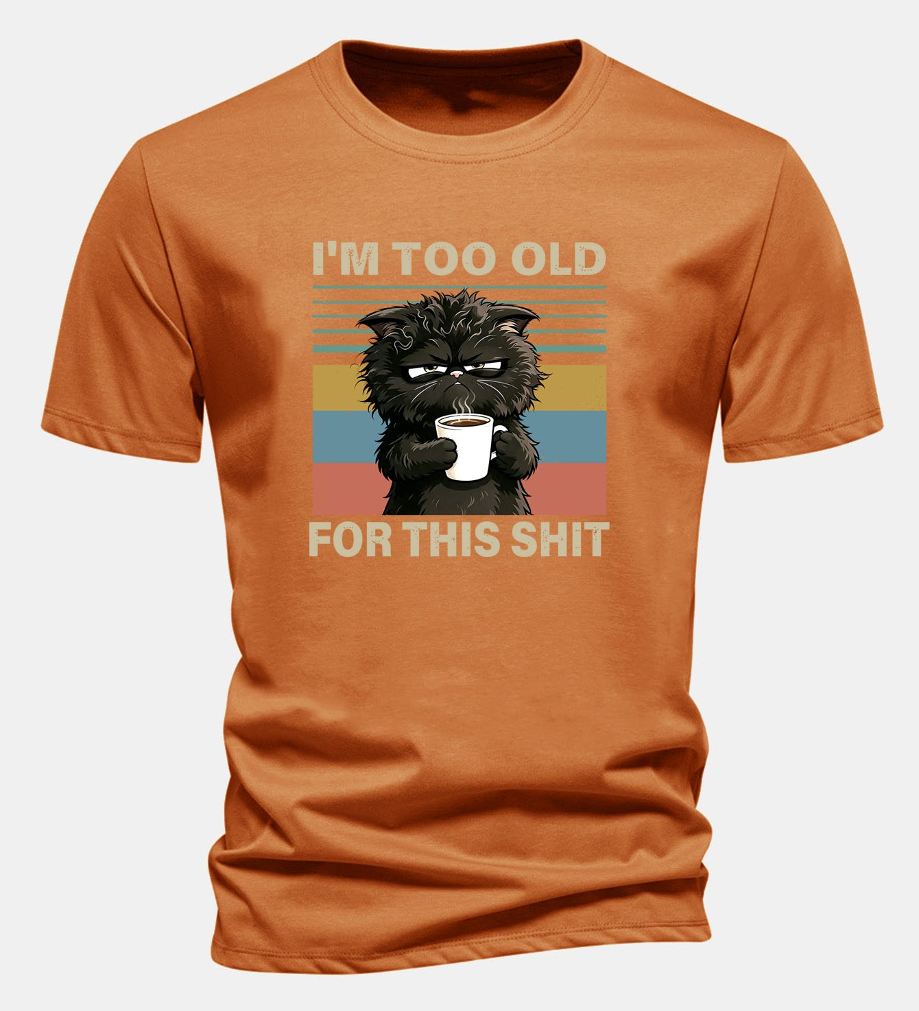T-shirt z bavlny s pravidelným strihom, s potlačou čierneho mačka „I'm Too Old For This Shit“ ensinamartingale