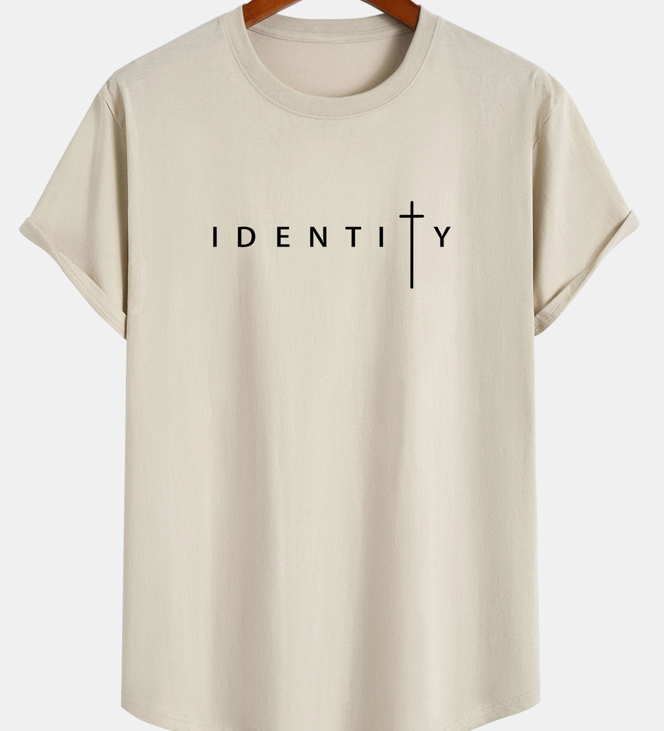 Bavlnené tričko s potlačou Identity a zakriveným lemom
