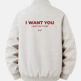 Bunda bomber so zipsom a uvoľneným strihom s potlačou „I Want You Back“