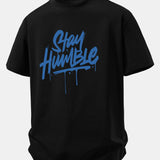 Bavlnené tričko s voľným strihom a potlačou Stay Humble