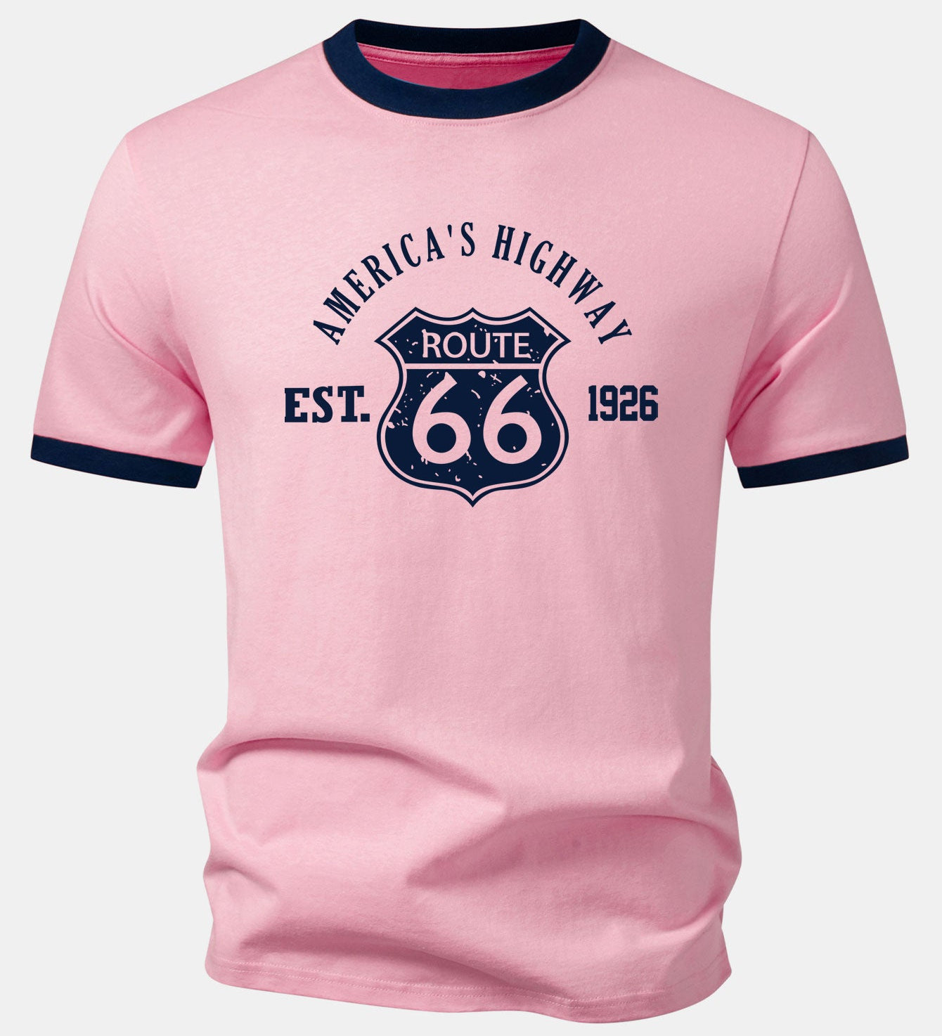 Tričko Vintage Route 66 America's Highway s kontrastom a ringer golierom