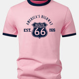 Tričko Vintage Route 66 America's Highway s kontrastom a ringer golierom