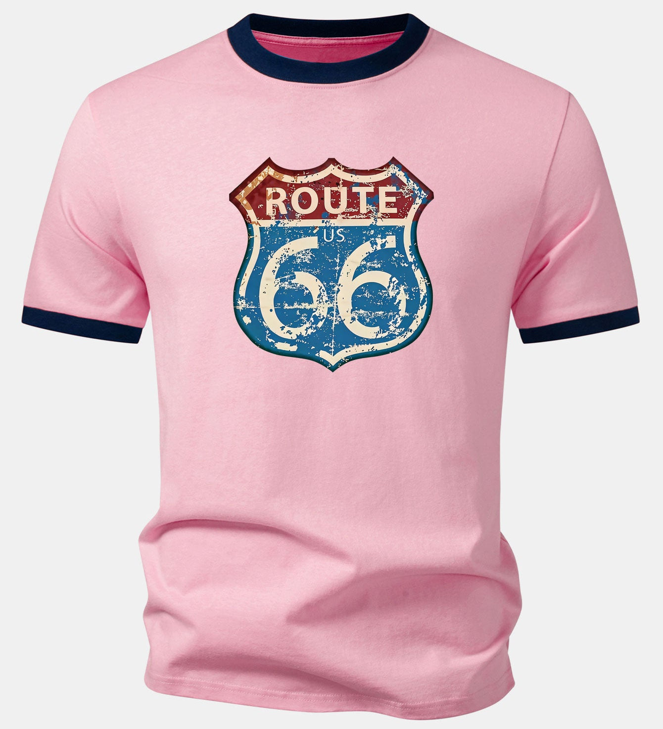 Vintage tričko s potlačou Route 66 z USA a kontrastným golierom