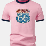 Vintage tričko s potlačou Route 66 z USA a kontrastným golierom