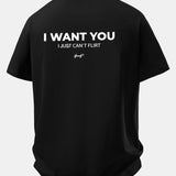 Tričko z bavlny s vtipnou potlačou na chrbte "Relax Fit I Want You But I Can't Flirt"