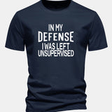 Tričko z bavlny s pravidelným strihom s potlačou „In My Defense I Was Left Unsupervised“