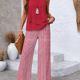 Adriana – Chic Letný Set s Červenými Pruhy