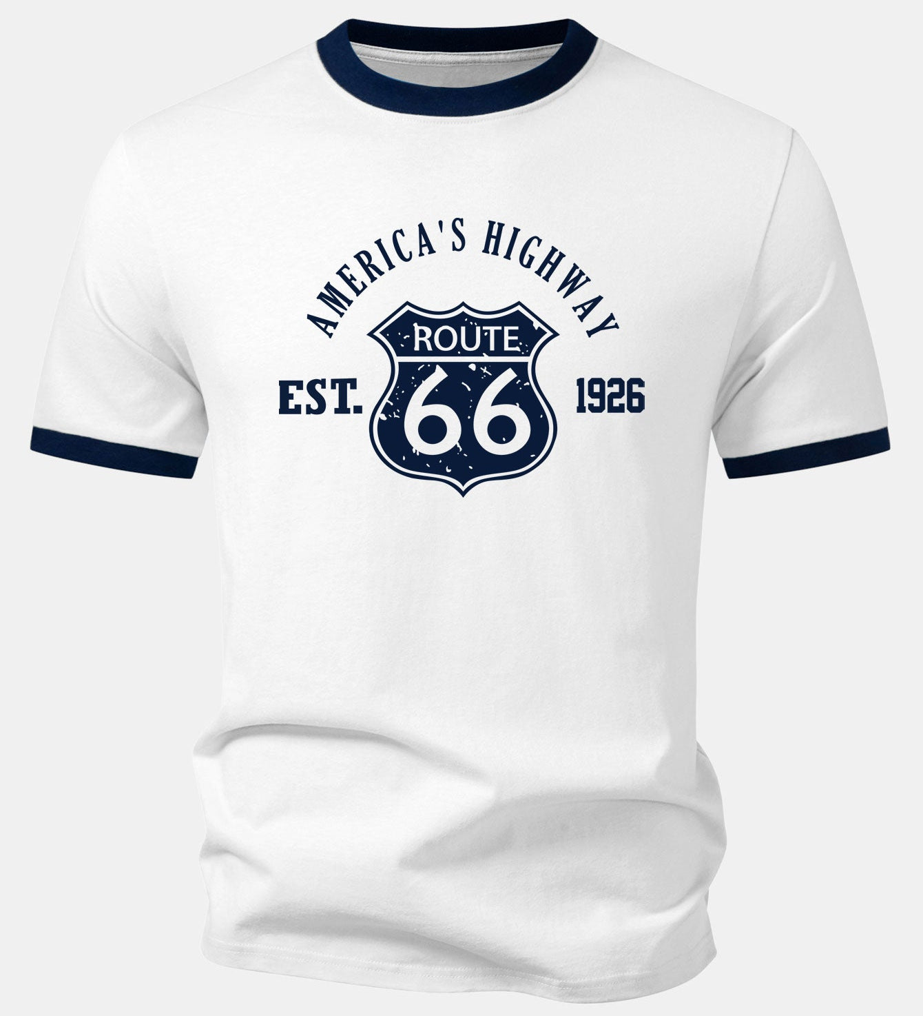 Tričko Vintage Route 66 America's Highway s kontrastom a ringer golierom