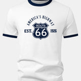 Tričko Vintage Route 66 America's Highway s kontrastom a ringer golierom