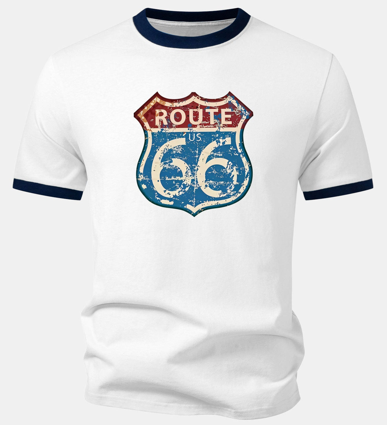 Vintage tričko s potlačou Route 66 z USA a kontrastným golierom