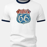 Vintage tričko s potlačou Route 66 z USA a kontrastným golierom