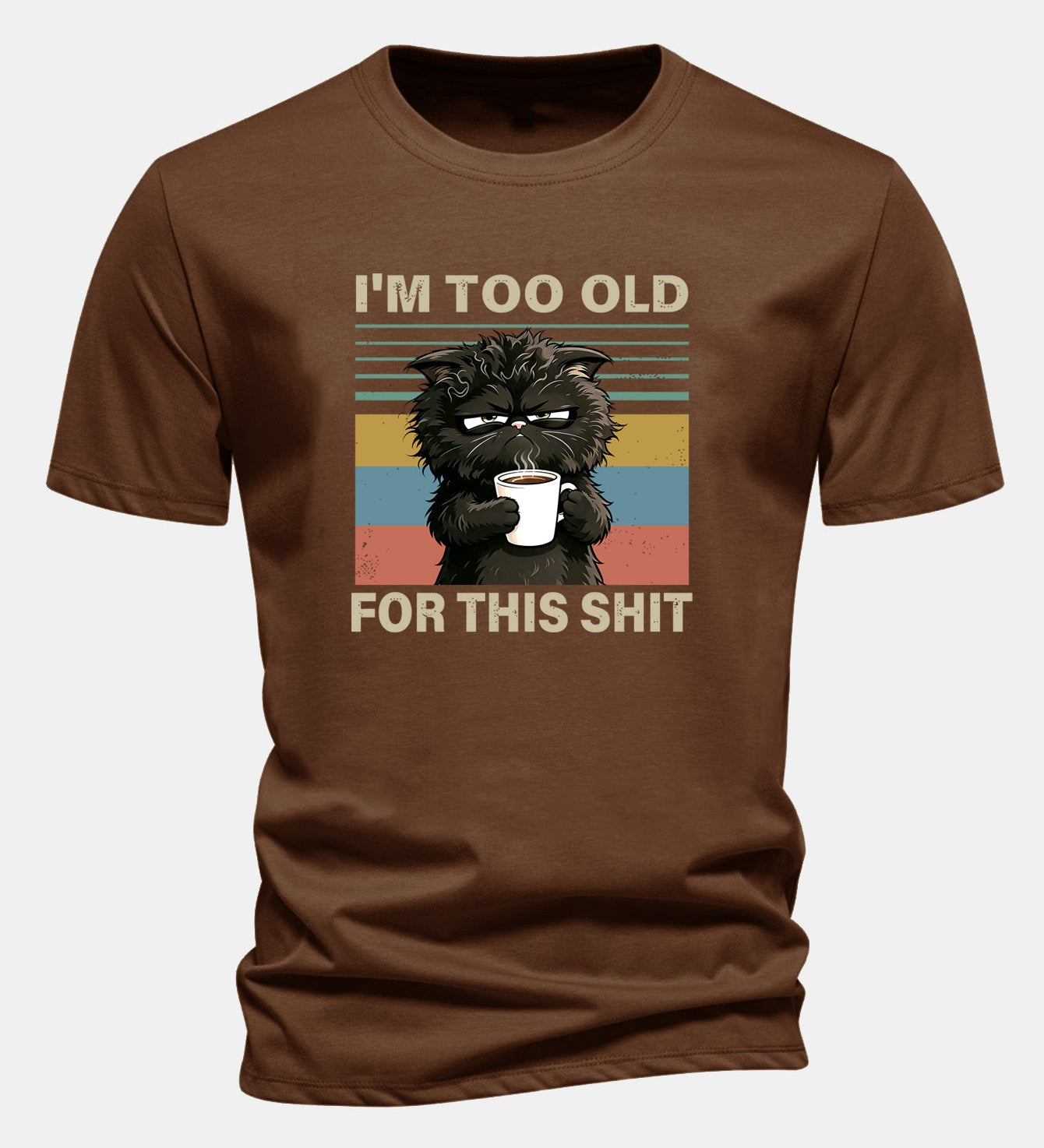 T-shirt z bavlny s pravidelným strihom, s potlačou čierneho mačka „I'm Too Old For This Shit“ ensinamartingale