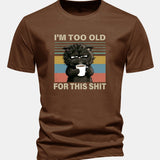 T-shirt z bavlny s pravidelným strihom, s potlačou čierneho mačka „I'm Too Old For This Shit“ ensinamartingale