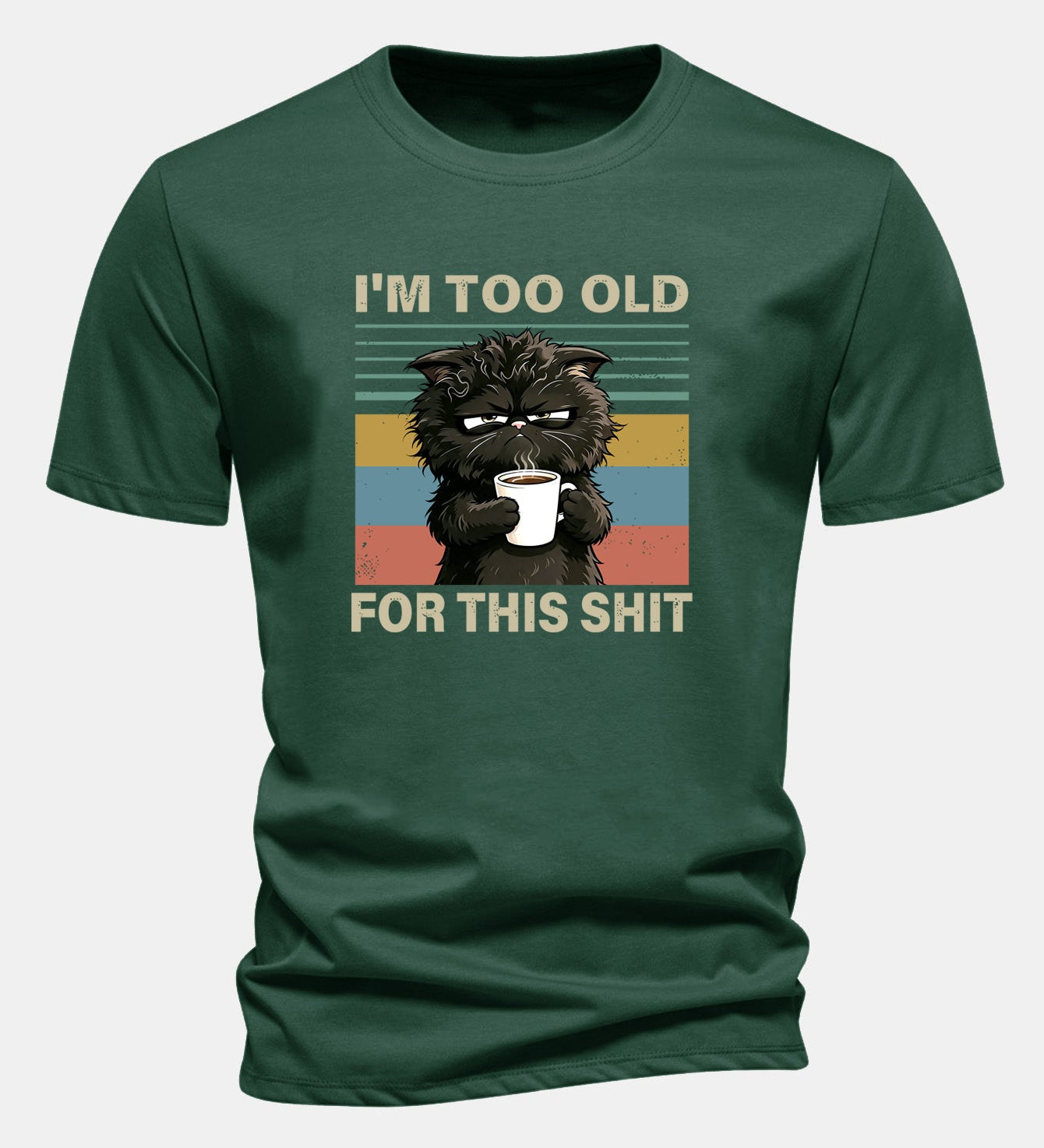 T-shirt z bavlny s pravidelným strihom, s potlačou čierneho mačka „I'm Too Old For This Shit“ ensinamartingale
