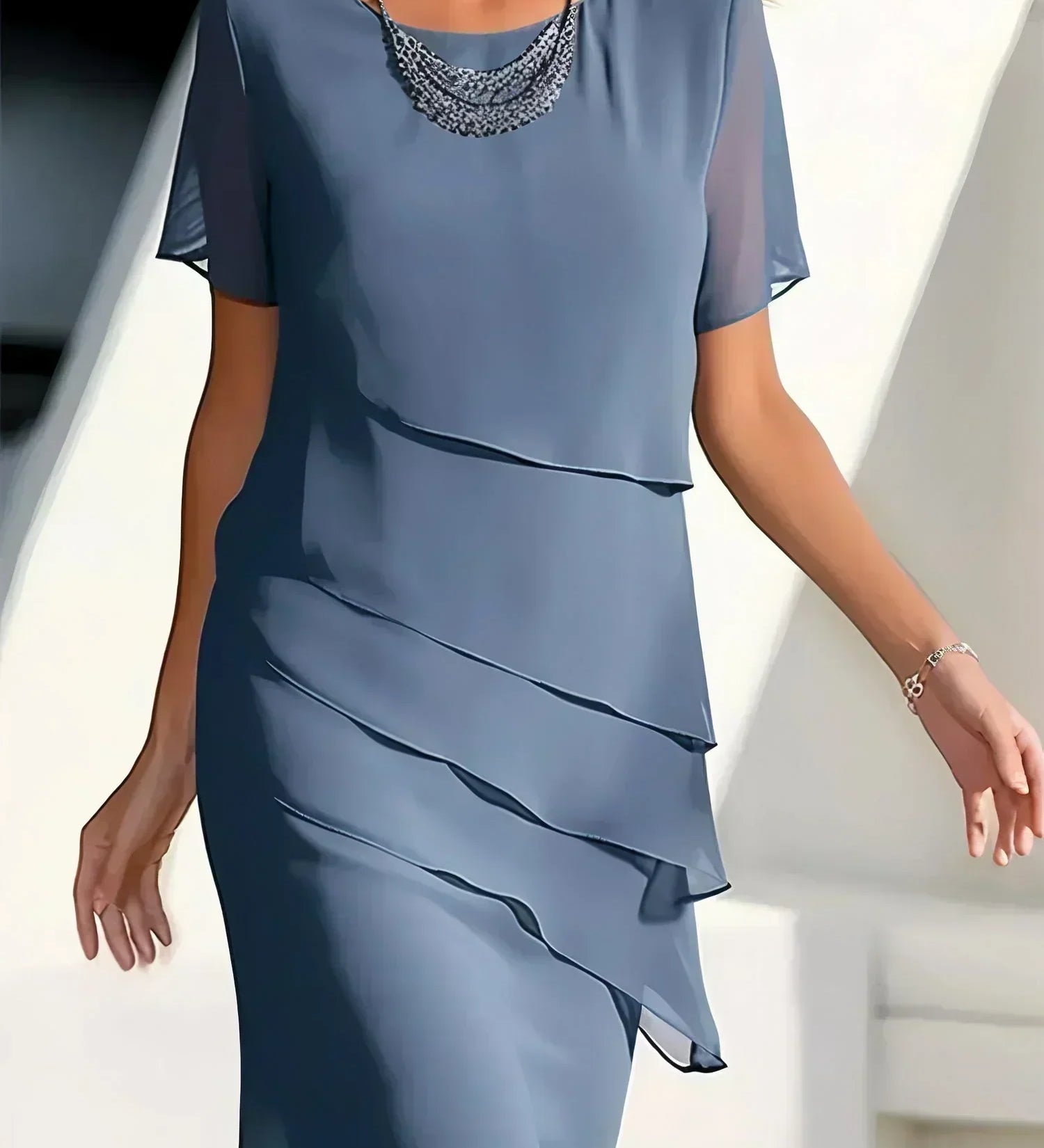 Ilinca – Midi šaty z chiffon s prekrývajúcimi vrstvami