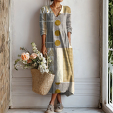 Emilia – Umelecká Šaty v Geometrickom Patchworku