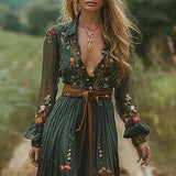 Ilinca – Maxi Boho Šaty s Priesvitnými Rukávmi