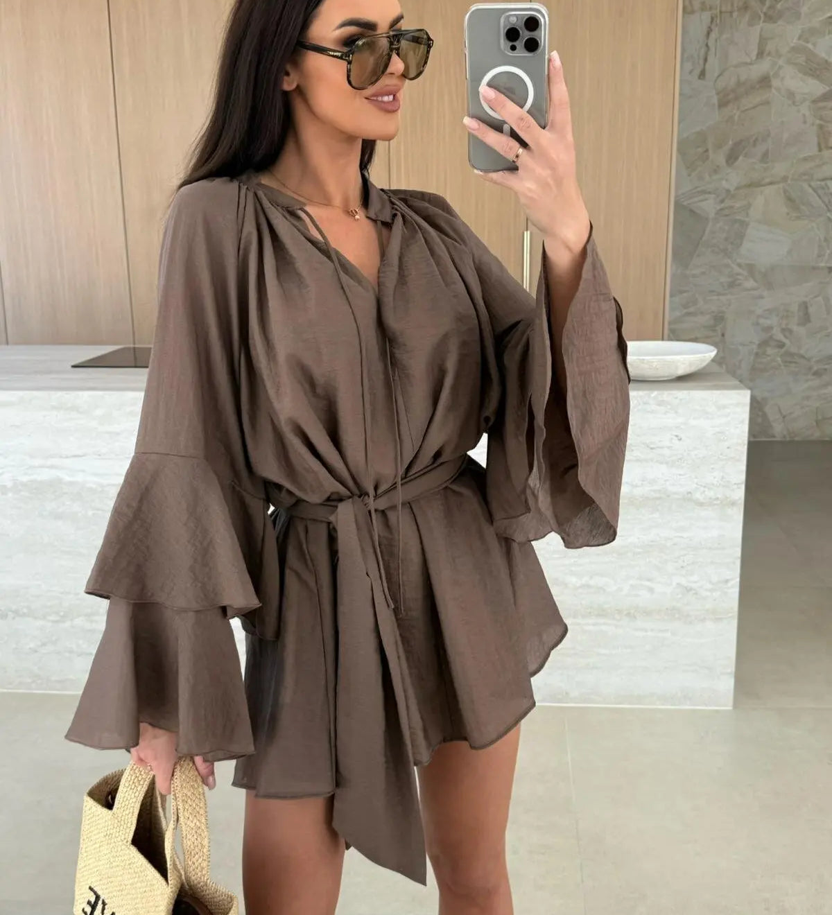 Dina – Košeľová Šaty s Opaskom