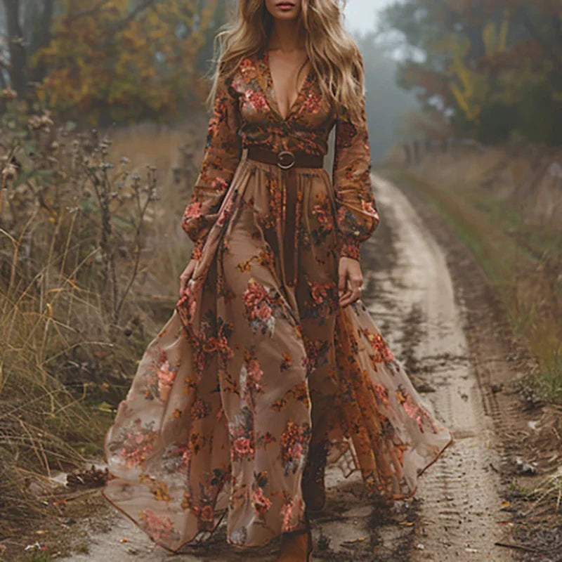 Ilinca – Maxi Boho Šaty s Priesvitnými Rukávmi