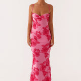 Iustina – Maxi Šaty Vyšívané v Odstíne Ružovej