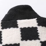 Kabát s vysokým golierom z teddy fleece v károvanom vzore