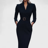 Paula – Elegantná Šaty s Pásom a Štrukturálnym Golierom